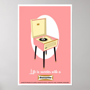 Retro Dansette rosa Record Player Pop Art poster