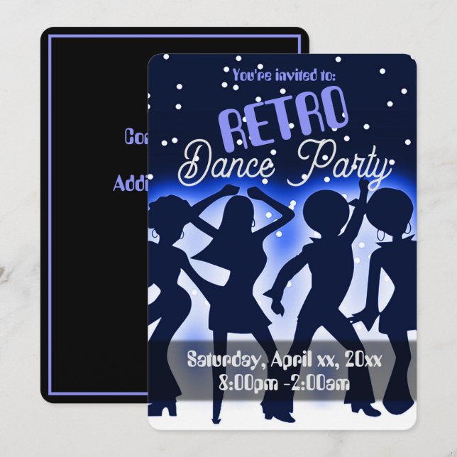Retro Dansfest Blå Inbjudningar (Fram/baksida)