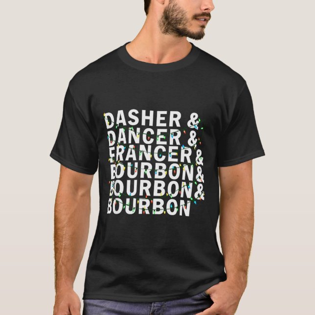 Retro Dasher Dancer Prancer Bourbon Christmas Funn T Shirt (Framsida)