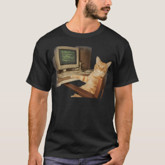 Retro datorkatt rolig vetenskap t shirt