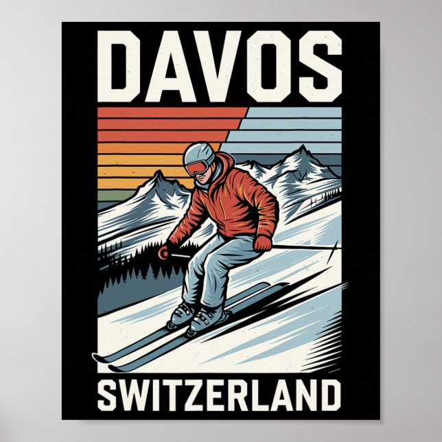 Retro Davos Schweiz Ski Resort Poster (Framsidan)