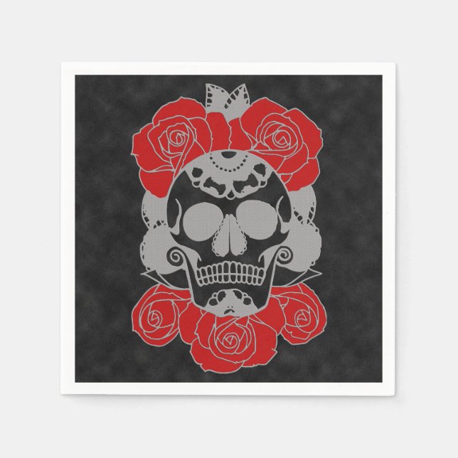 Retro Day of the dead Grunge Sugar Skull Pappersservett (Framsidan)