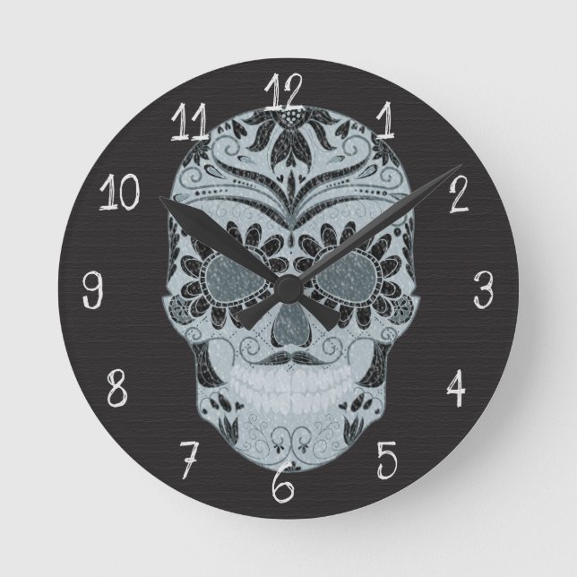 Retro Day of the dead Sugar Skull Rund Klocka (Framsida)