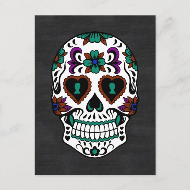 Retro Day of the dead Sugar Skull Vykort (Framsida)