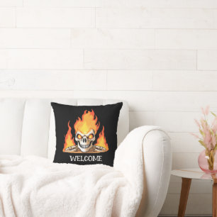 Retro Dead Burning skeleton Skull i Fire DIY Namn Kudde