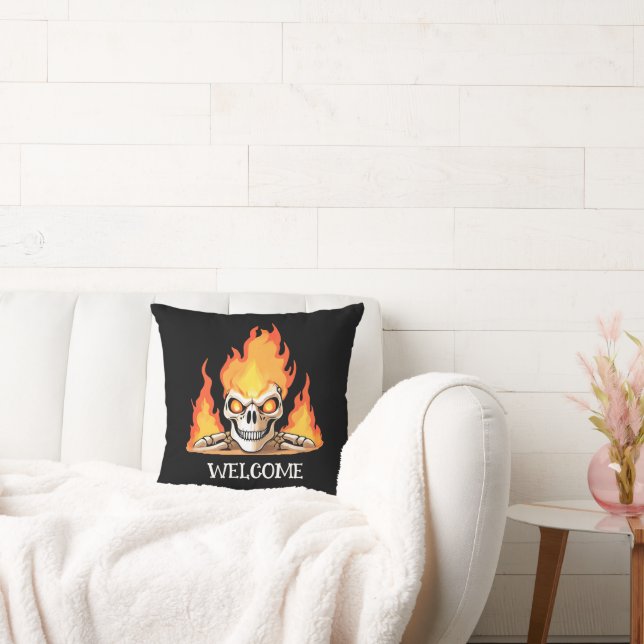 Retro Dead Burning skeleton Skull i Fire DIY Namn Kudde (Soffa)