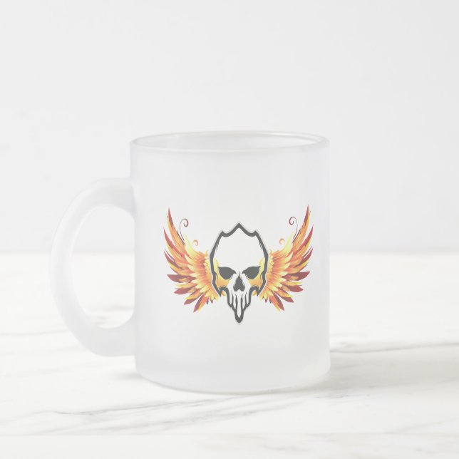 Retro Dead Burning skeleton Skull i vinge Fire Frostad Glasmugg (Vänster)