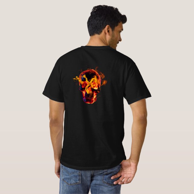 Retro Dead Burning-skelett Skull i brand T Shirt (Hel baksida)