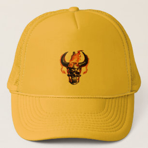 Retro Dead Burning Skull med horn i brand Keps