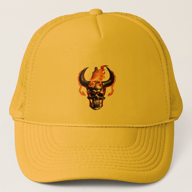 Retro Dead Burning Skull med horn i brand Keps (Framsida)