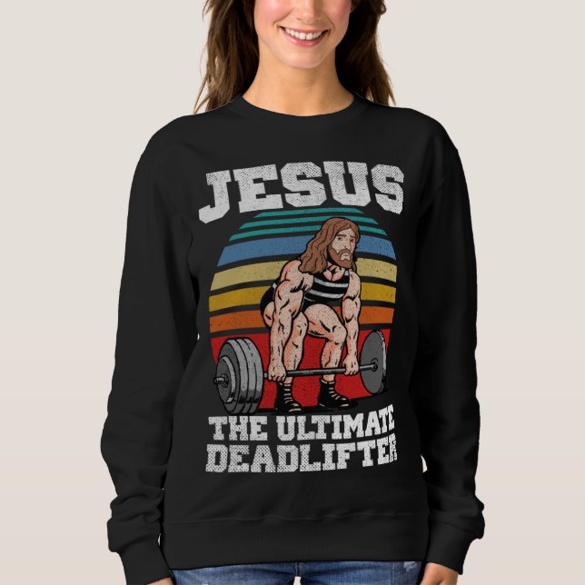 Retro Deadlift Jesus Christian Weightlifting Worko T Shirt (Framsida)