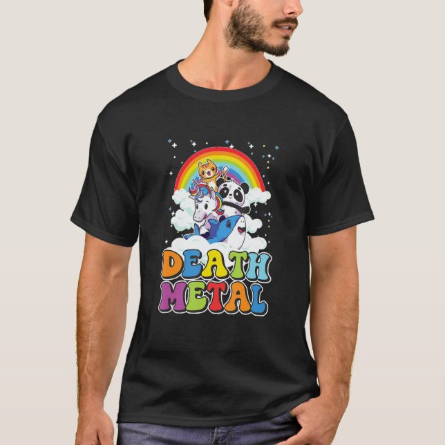 Retro Death Metal Cat Rainbow T Shirt (Framsida)
