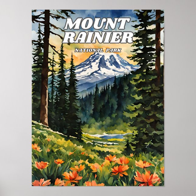 Retro Dec för illustration av nationalparken Mount Poster (Framsidan)