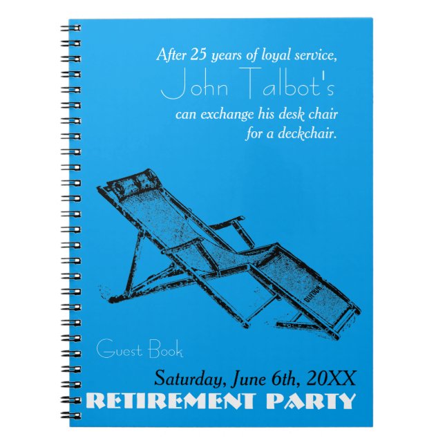 Retro Deckstol Pension Party Blue Guest Bok 2 Anteckningsbok Med Spiral (Framsidan)