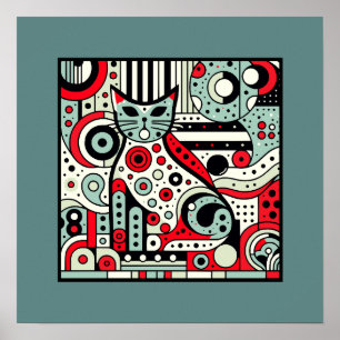 Retro Deco Cat Art-utskrift - Viktigt Kattdjur Poster