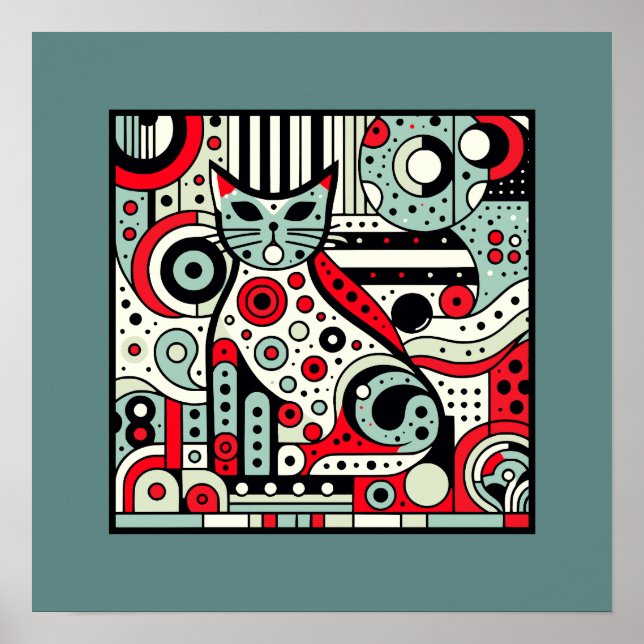 Retro Deco Cat Art-utskrift - Viktigt Kattdjur Poster (Framsidan)
