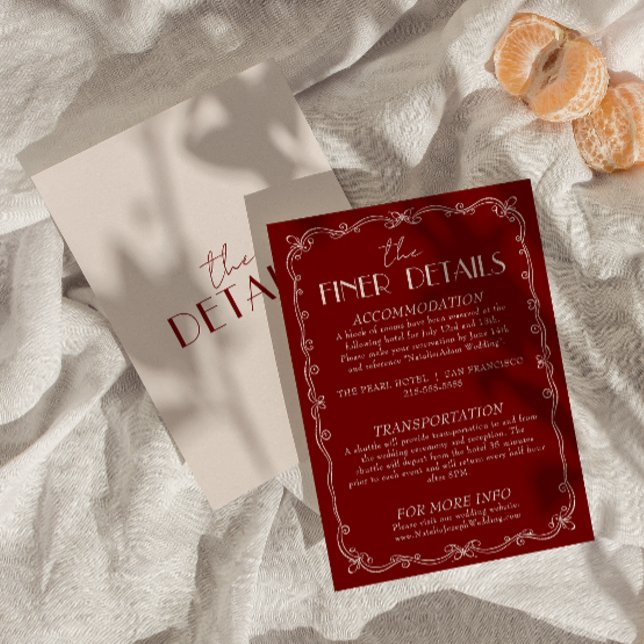 Retro Deep Red Ivory Old Money Wedding Details  Tilläggskort (Skapare uppladdad)