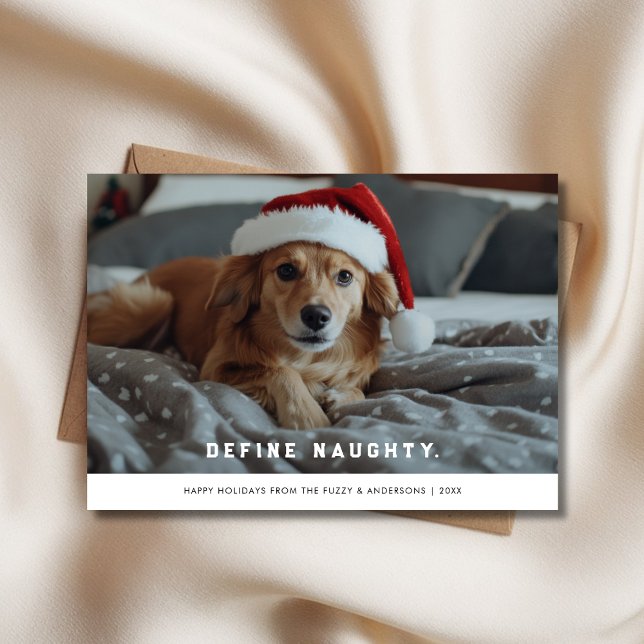 Retro Define Naughty jultomten Hat Hund Photo Julkort (Skapare uppladdad)