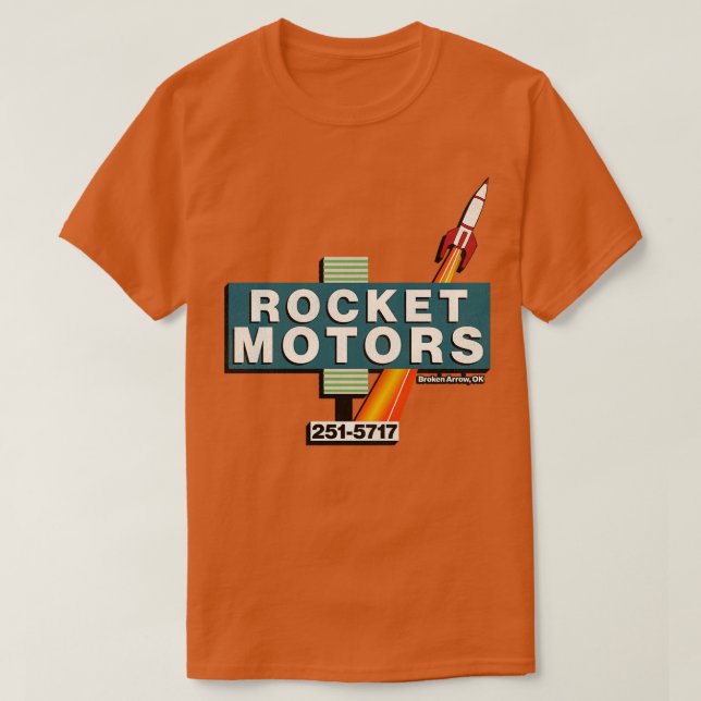 Retro Defunct Rocket Motors Auto Dealert Tulsa T Shirt (Design framsida)