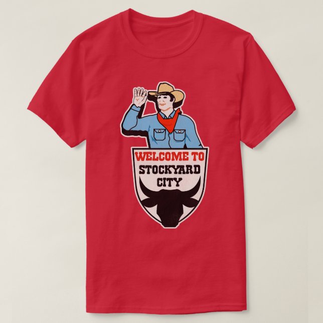 Retro Defunkt STOCKYARD CITY Oklahoma-tecken T Shirt (Design framsida)