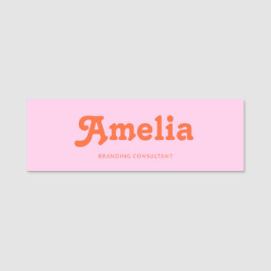 Retro Dekorativ Enkel Rosa Orange Namnbricka