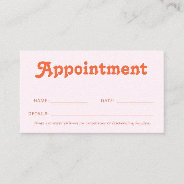 Retro Dekorativ Minimalistisk Rosa Orange Tidsbeställning Kort (Framsida)
