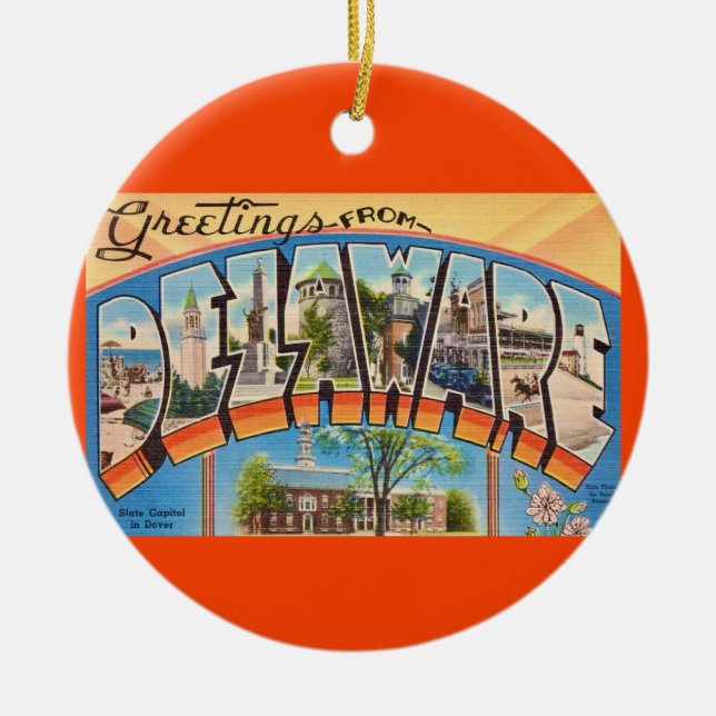 Retro Delaware Hälsningar   Julgransprydnad Keramik (Framsidan)