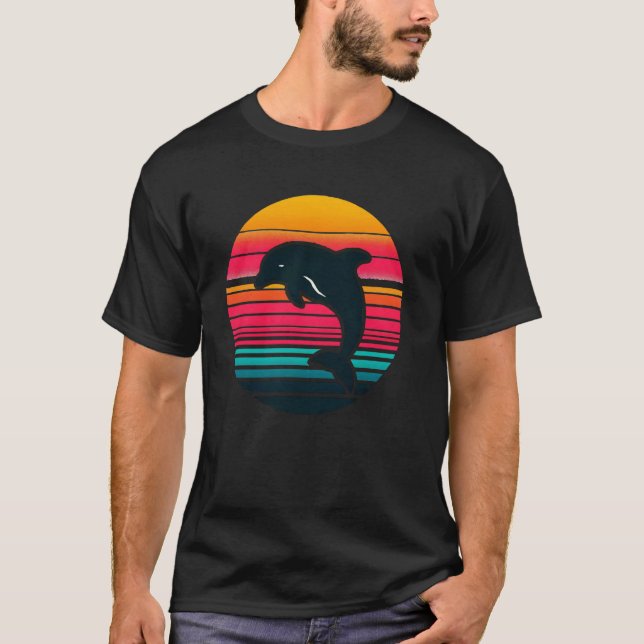 Retro delfin Silhuett Havsdjur Val Delfin  T Shirt (Framsida)