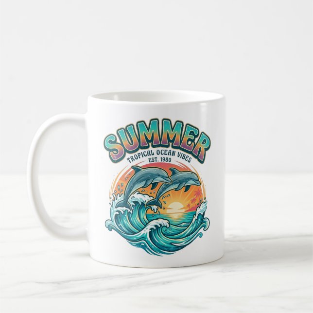 Retro delfin tropisk / strand sommarlov  kaffemugg (Vänster)
