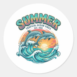 Retro delfin tropisk / strand sommarlov  runt klistermärke