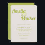 Retro Delight Chartreuse Grönt Bröllop Inbjudningar<br><div class="desc">Vi presenterar vår "Retro Delight"-inbjudan, där enkelhet möter vintagens charm. Den här designen är en harmonisk blandning av modern minimalism och nostalgiskt inslag, som skapar en unik visuell upplevelse för din speciella dag. Utformningen har en grönt för chartreanvändning som ger färg ett dynamiskt, energiskt och roligt, som påminner om det...</div>