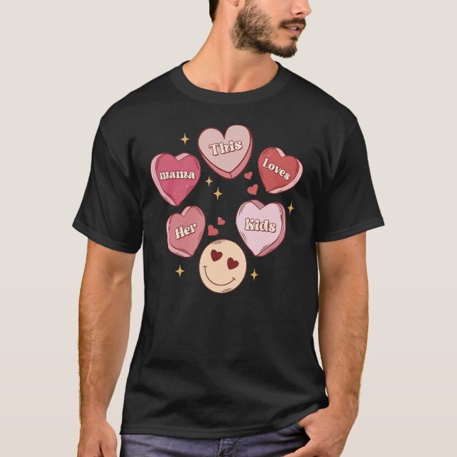 Retro den här Mamman, hennes barn Heart Candy Vale T Shirt (Framsida)