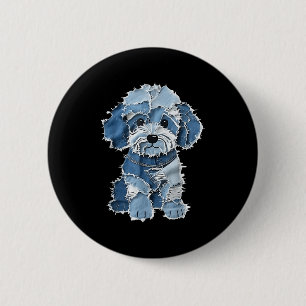 Retro Denim Hund Patch, Funny Shabby Blue Jean Pup Knapp