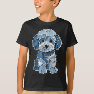 Retro Denim Hund Patch, Funny Shabby Blue Jean Pup T Shirt
