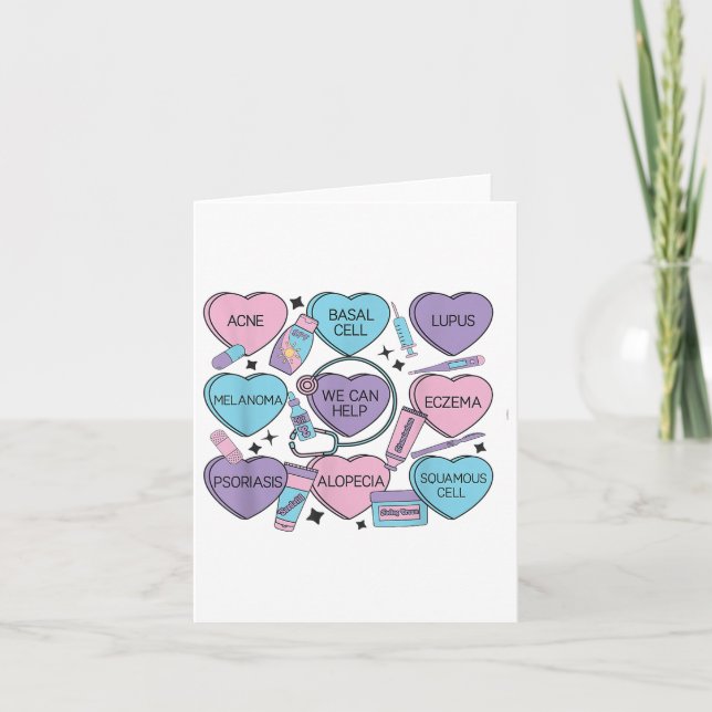 Retro Dermatology Valentines day Heart Candy Derma Kort (Framsida)