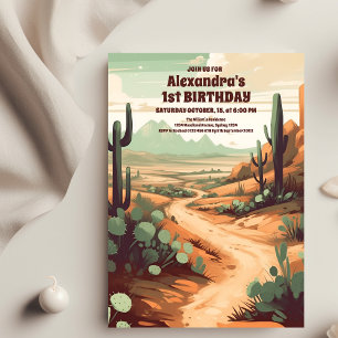 Retro Desert Cactus 1:a födelsedagen Inbjudningar