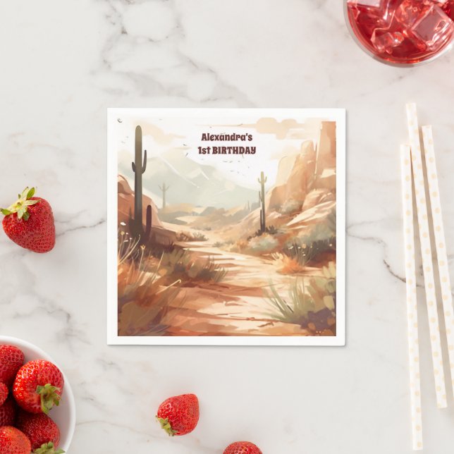 Retro Desert Cactus 1:a födelsedagen Pappersservett (Insitu)