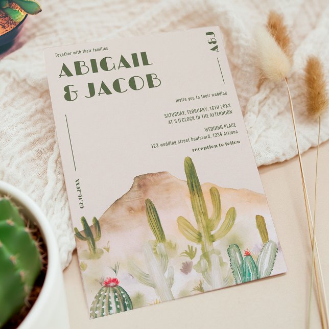 Retro Desert Cactus Arizona Destination Wedding Inbjudningar (Retro Desert Cactus Arizona Destination Wedding Invitation)