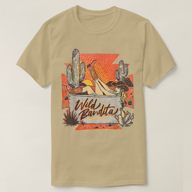 Retro Desert Cactus Cowgirl Vild Bandita Western C T Shirt (Design framsida)