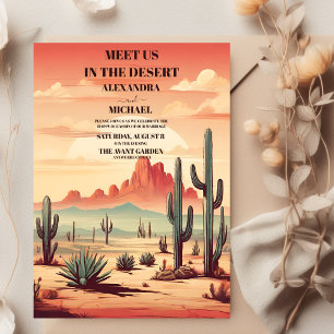 Retro Desert Cactus Illustrated Bröllop Inbjudningar