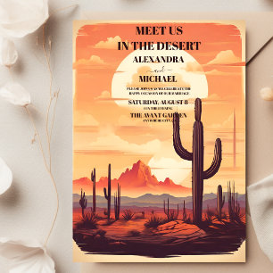 Retro Desert Cactus Illustrated Bröllop Inbjudningar