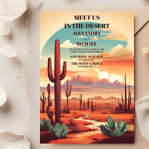 Retro Desert Cactus liggande Bröllop Inbjudningar