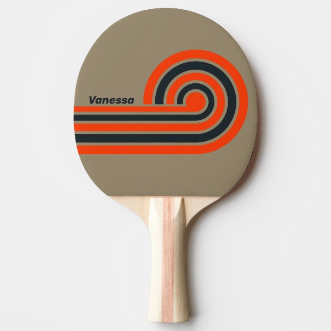 Retro Desert Meadow Curl Ränder med Namn Pingisracket (Framsidan)