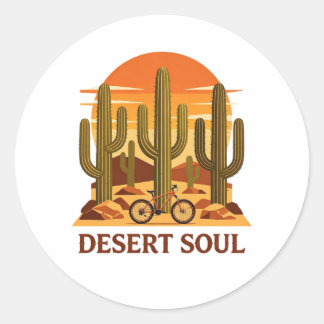 Retro Desert Soul Mountainbike och Kactusdekal Runt Klistermärke