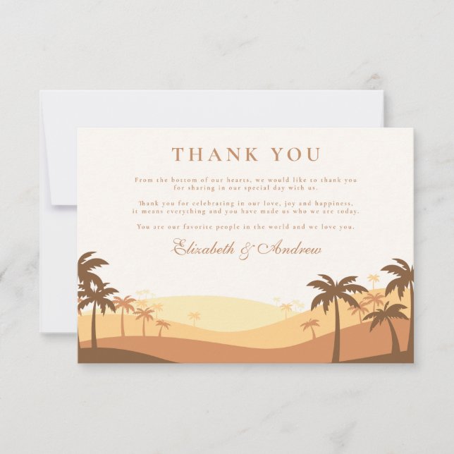 Retro Desert Sunset Bröllop Tack Kort (Framsida)