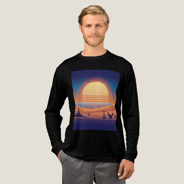 Retro Desert Sunset - Synthwave Fox Horizon T Shirt (Hel framsida)
