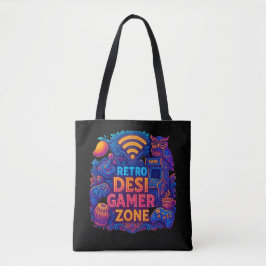 Retro Desi Gamer Zon Tote Bag - Neon-speldesign Tygkasse