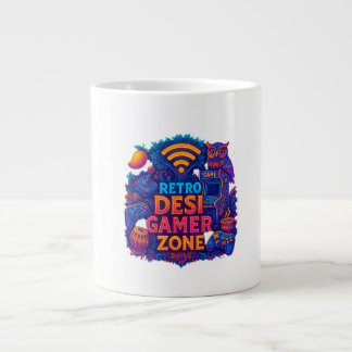 Retro Desi Gamer Zona Mugg - Neon Gaming Coffee Ko Jumbo Mugg