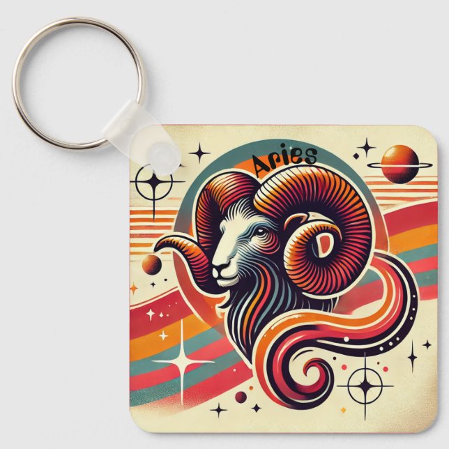 Retro-design för Aries Zodiac Metall-nyckelkedjan Nyckelring (Framsida)