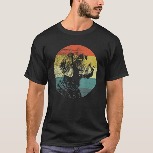 Retro Design German Wirehted Pointer Hund T Shirt (Framsida)